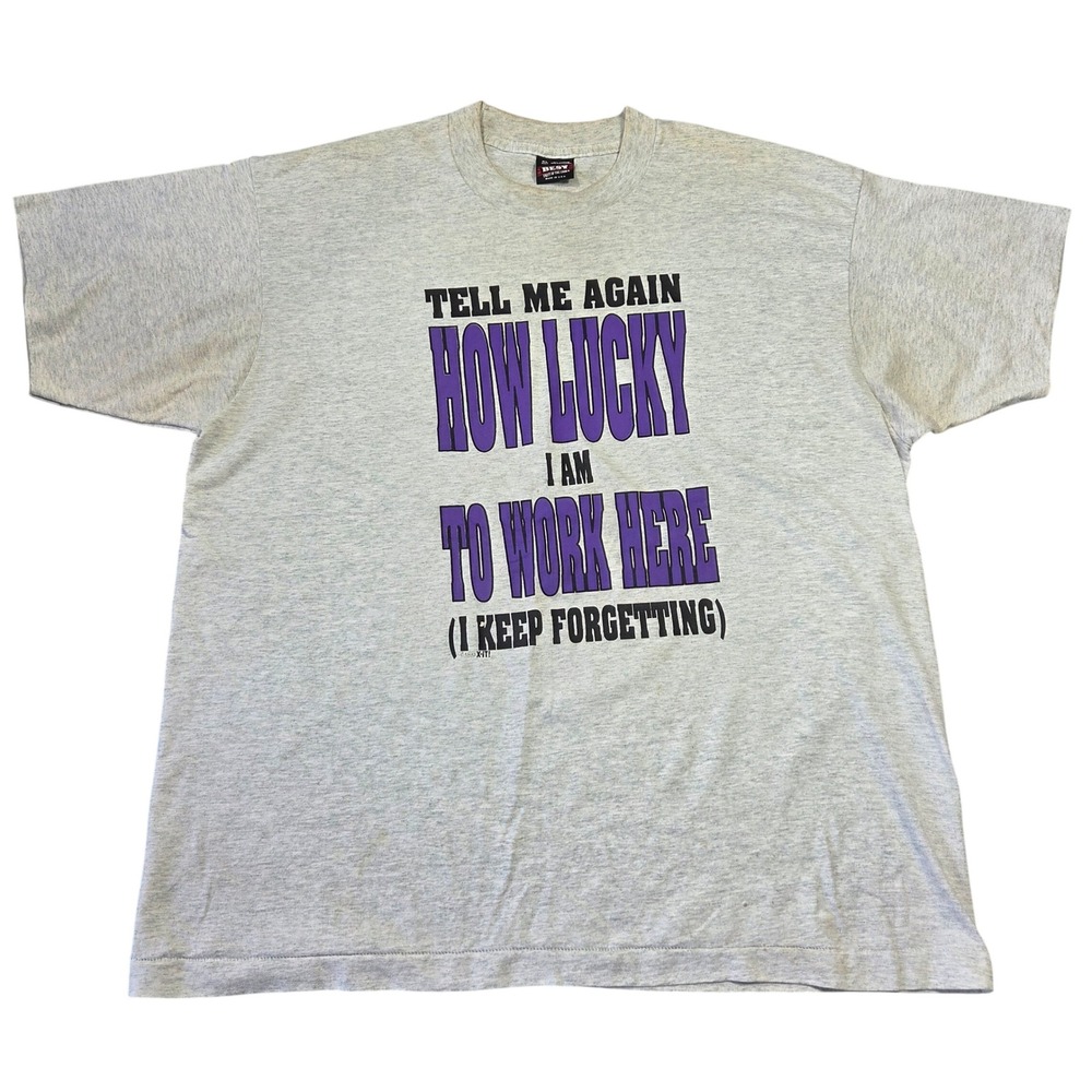 Vintage 90s Fruit of the Loom Best Graphic T-Shirt XL Gray Work Humor USA Made